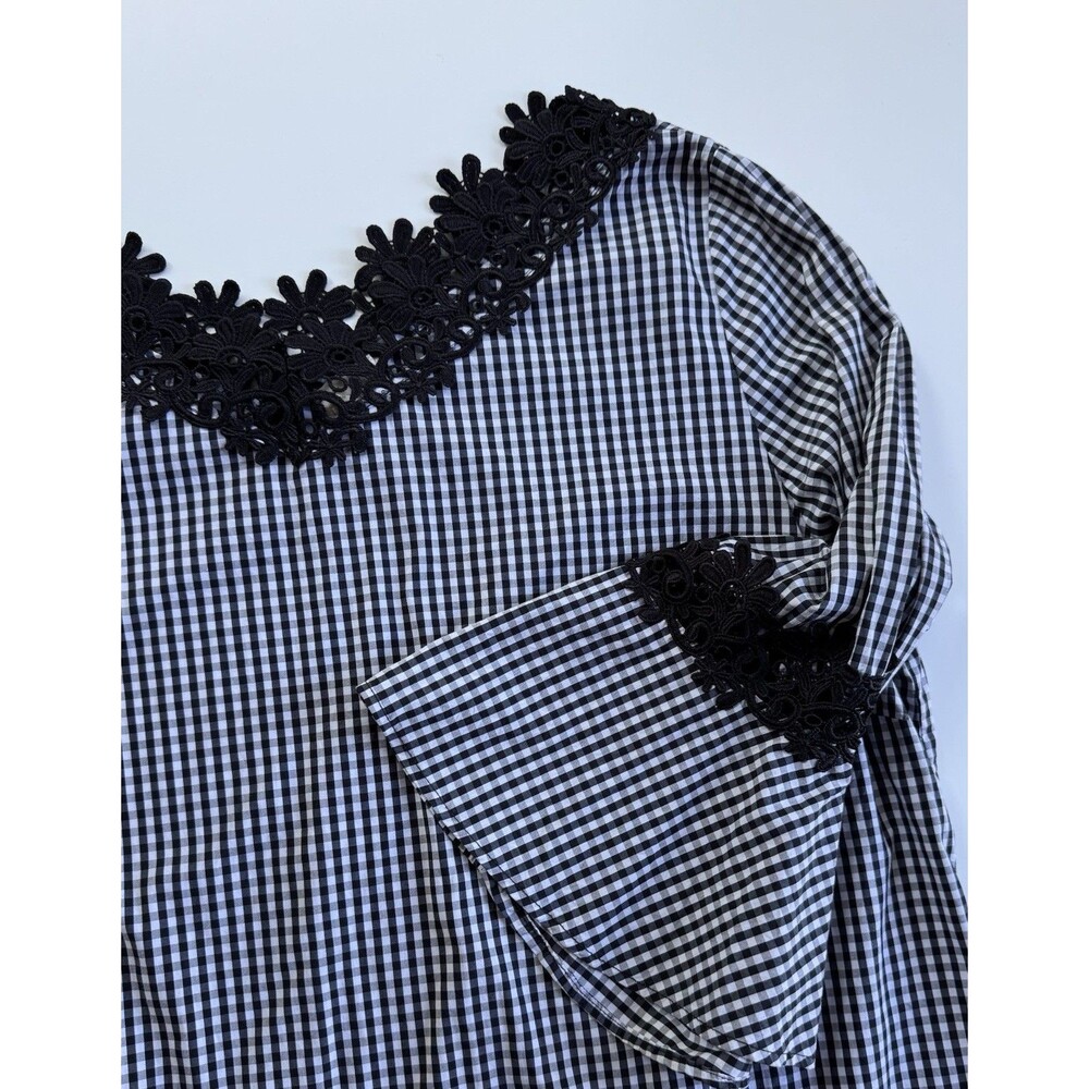 Chico’s Top 3 (XL) Black/White Gingham Lace Trim